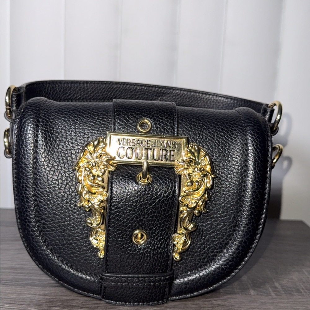 Versace Jeans Couture Black Crossbody Bag with Gold Accents